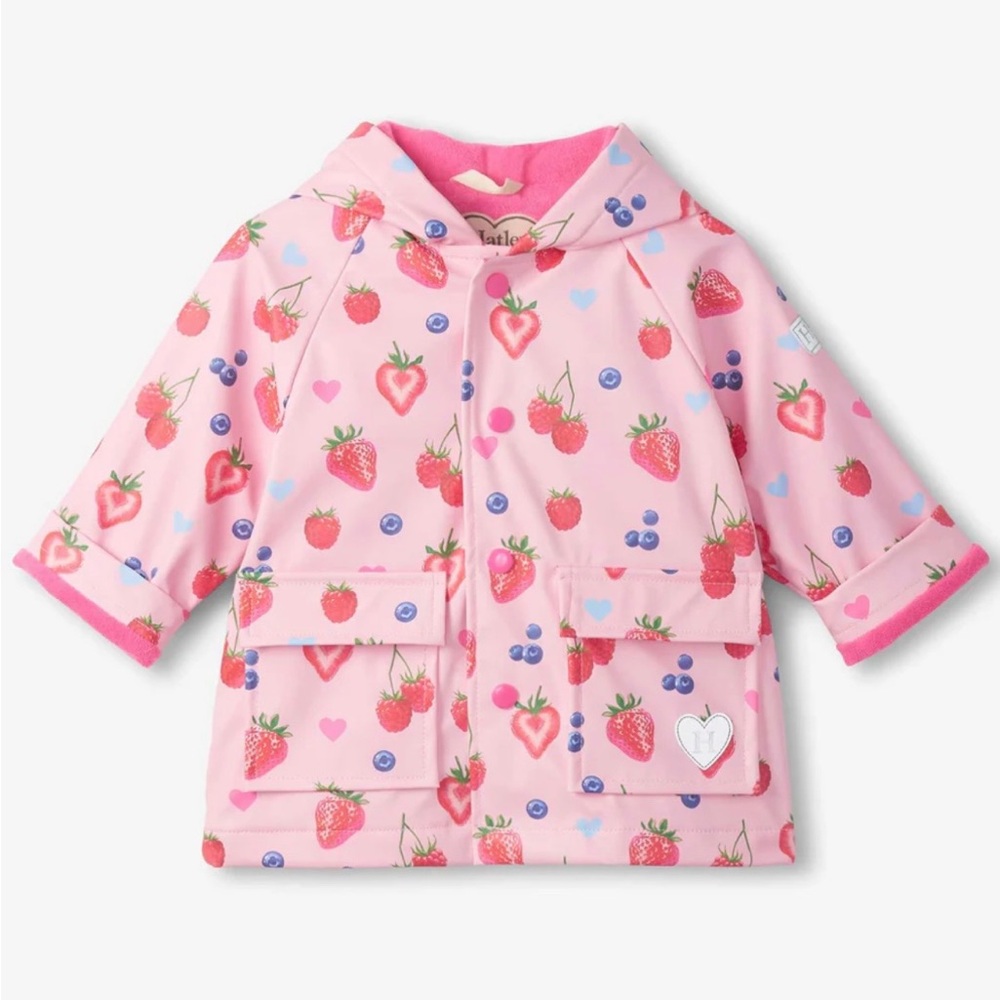 Hatley Pink Strawberry and Heart Patterned Raincoat